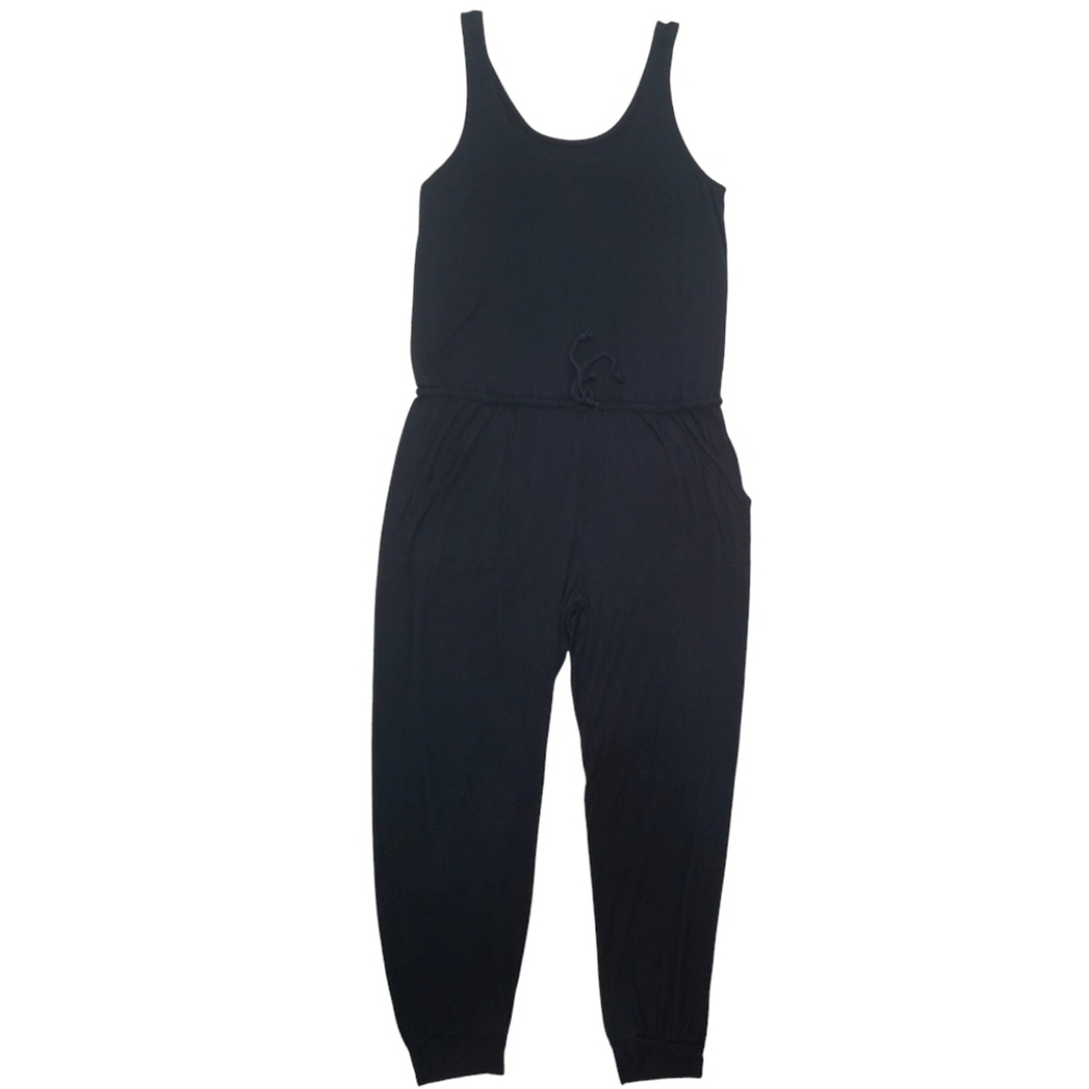 Aerie Jumpsuit Drawstring Waist Tapered Cuff Hem Romper Black Size Large - Picture 2 of 15